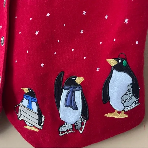Karen Scott Vibrant Red Checkered Penguin Vest new without tags size large - Picture 2 of 7